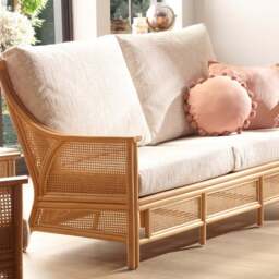 Desser Furniture Chester 3 Seater Natural Rattan Cotton Cream Sofa - Brown - Wilko