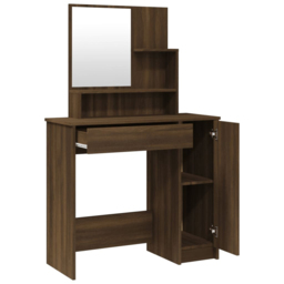 vidaXL Single Door Single Wide Drawer Brown Oak Dressing Table with Mirror - Size: 136 x 86.5 x 35cm - Wilko - thumbnail 4