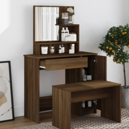 vidaXL Single Door Single Wide Drawer Brown Oak Dressing Table with Mirror - Size: 136 x 86.5 x 35cm - Wilko