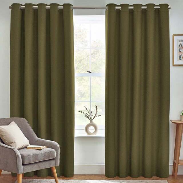 furn. Dawn Green Textured Blackout Eyelet Curtains 168 x 137cm - Size: 137 x 168 x 1cm - Wilko - image 1