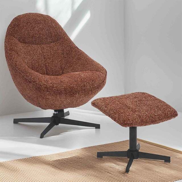 Serene Copper Blush Swivel Lounge Chair and Footstool Set - Size: Single - Burnt Orange - Shankar - Wilko - image 1