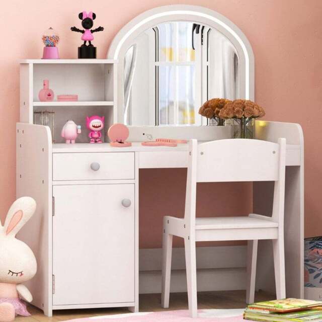 Costway Kids White Vanity Table and Chair Set with Storage - Size: 89 x 53 x 16cm - Wilko - image 1