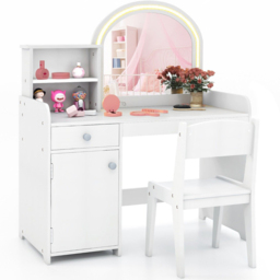 Costway Kids White Vanity Table and Chair Set with Storage - Size: 89 x 53 x 16cm - Wilko - thumbnail 3