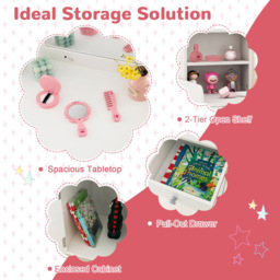 Costway Kids White Vanity Table and Chair Set with Storage - Size: 89 x 53 x 16cm - Wilko - thumbnail 6