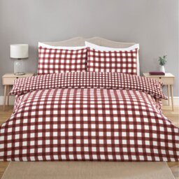 Catriona Gingham Duvet Set Burgundy Double - Wilko - thumbnail 1