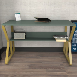 Decorotika Wake Single Shelf Computer Desk Green and Gold - Size: 72.8 x 120 x 60cm - Multi - Wilko