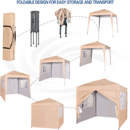 Beige Pop Up Patio Canopy Tent with Removable Sidewalls 2 x 2m - MCC - Wilko - thumbnail 3