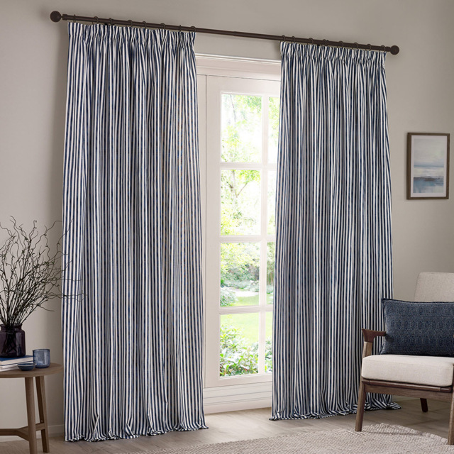 Yard Hebden Blue Striped Cotton Pencil Pleat Curtains 117 x 137cm - Size: 137 x 117 x 1cm - Wilko - image 1