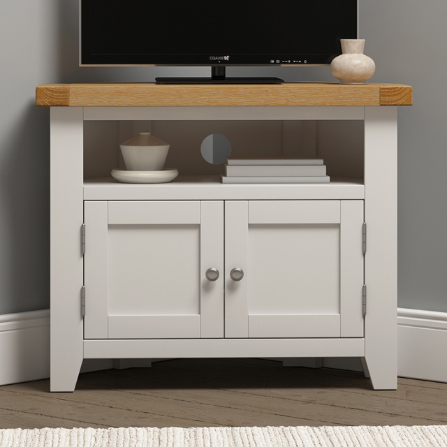 Seconique Windsor 2 Door Ivory and Oak Corner TV Unit - Size: 65 x 80 x 40cm - Ivory/Oak - Wilko - image 1