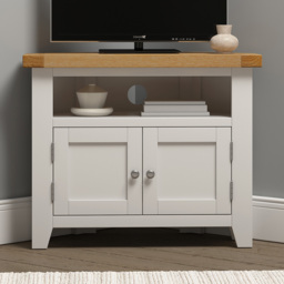 Seconique Windsor 2 Door Ivory and Oak Corner TV Unit - Size: 65 x 80 x 40cm - Ivory/Oak - Wilko