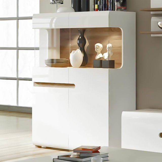 Florence Chelsea White Living Low Display Cabinet - Size: 42 x 109 x 143cm - Furniture to Go - Wilko - image 1