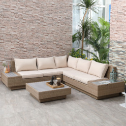 Outsunny 5 Seater Beige Rattan Outdoor Sectional Corner Sofa Set - Cream - Wilko - thumbnail 1