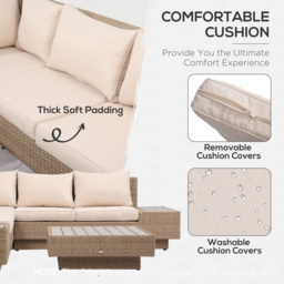 Outsunny 5 Seater Beige Rattan Outdoor Sectional Corner Sofa Set - Cream - Wilko - thumbnail 6