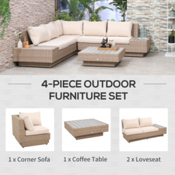Outsunny 5 Seater Beige Rattan Outdoor Sectional Corner Sofa Set - Cream - Wilko - thumbnail 7
