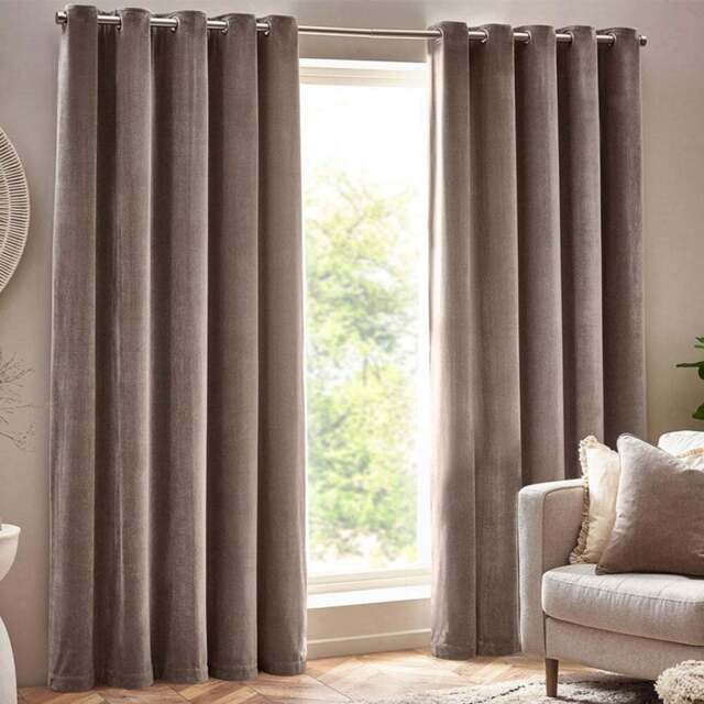 Yard Greige Heavy Chenille Velvet Eyelet Curtain 229 x 229cm - Size: W 229 x D 229cm - Grey - Yard Living - Wilko - image 1