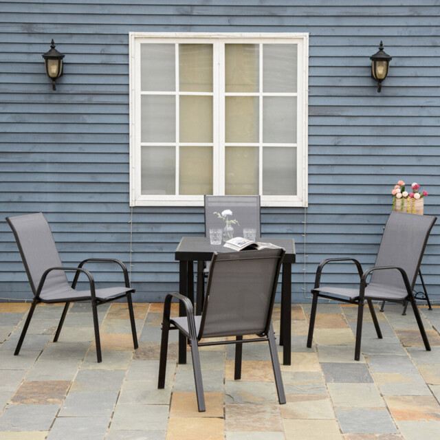 Outsunny Set of 4 Dark Grey Stackable Outdoor Dining Chair - Size: 1 Seater - Wilko - image 1