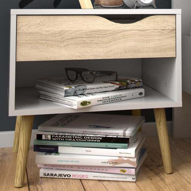Florence Single Drawer White and Oak Bedside Table - Furniture to Go - Wilko - image 1