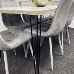 Kosy Koala 6 Seater Wood and Velvet Tufted Dining Set Grey - Multi - Wilko - thumbnail 5