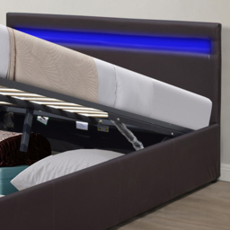 Comfy Living King Size Brown Faux Leather Ottoman Bed Frame with LED - Wilko - thumbnail 3