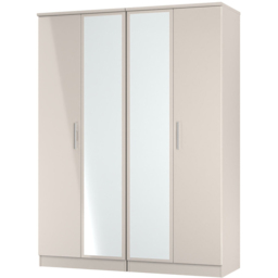 Crowndale Knightsbridge 4 Door Kashmir Gloss Tall Mirror Wardrobe Ready Assembled - Kashmir Gloss & Kashmir - Wilko - thumbnail 4