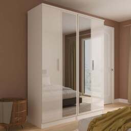 Crowndale Knightsbridge 4 Door Kashmir Gloss Tall Mirror Wardrobe Ready Assembled - Kashmir Gloss & Kashmir - Wilko - thumbnail 1