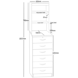 R White Cabinets 6 Drawer 3 Shelf White Chest of Drawers with Hutch - Wilko - thumbnail 6
