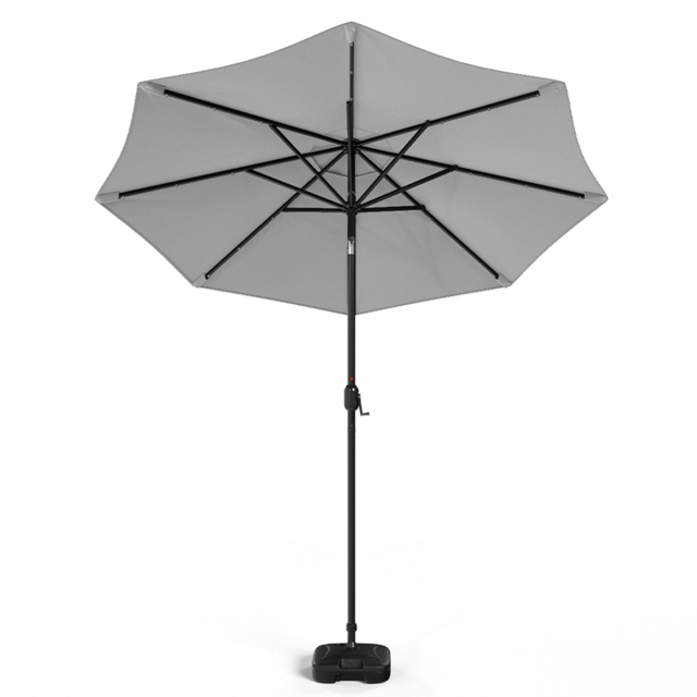 Living and Home Light Grey 24 LED Crank Lift Garden Parasol with Plastic Fillable Base 3m - Wilko - image 1