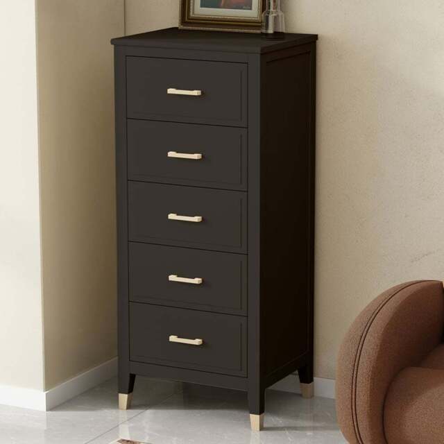 Palazzi 5 Drawer Black Narrow Chest of Drawers - Wilko - image 1