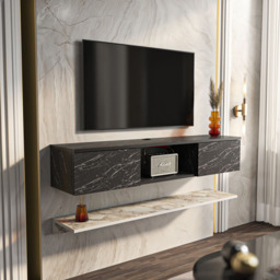 Decorotika Elia 2 Door Single Shelf Bendire and Ephesus Floating TV Unit with Wall Shelf - Size: 25.6 x 140 x 30cm - Multi - Wilko - thumbnail 4