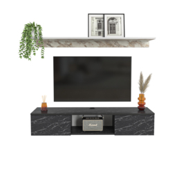 Decorotika Elia 2 Door Single Shelf Bendire and Ephesus Floating TV Unit with Wall Shelf - Size: 25.6 x 140 x 30cm - Multi - Wilko - thumbnail 3