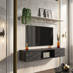 Decorotika Elia 2 Door Single Shelf Bendire and Ephesus Floating TV Unit with Wall Shelf - Size: 25.6 x 140 x 30cm - Multi - Wilko - thumbnail 6
