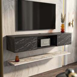 Decorotika Elia 2 Door Single Shelf Bendire and Ephesus Floating TV Unit with Wall Shelf - Size: 25.6 x 140 x 30cm - Multi - Wilko - thumbnail 1