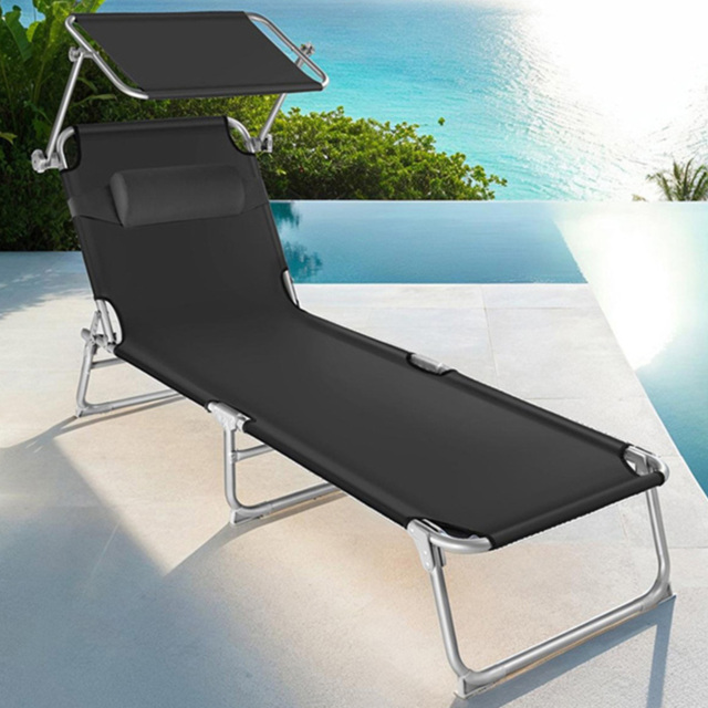 tectake Chloé Set of 2 Black 4 Step Backrest Sun Lounger with Head Cushion - Size: 65 x 68 x 190cm - Wilko - image 1