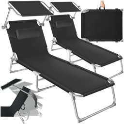 tectake Chloé Set of 2 Black 4 Step Backrest Sun Lounger with Head Cushion - Size: 65 x 68 x 190cm - Wilko - thumbnail 3