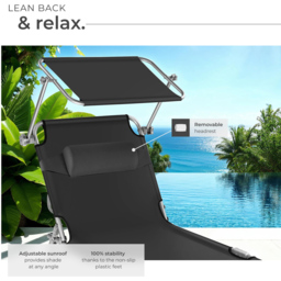 tectake Chloé Set of 2 Black 4 Step Backrest Sun Lounger with Head Cushion - Size: 65 x 68 x 190cm - Wilko - thumbnail 5