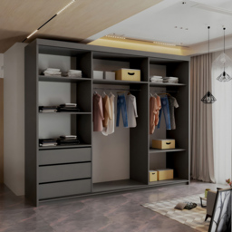 Sliding Wardrobes 4U Royal 3 Door Grey Weave Minimalist Mirrored Wardrobe 250cm - Wilko - thumbnail 4