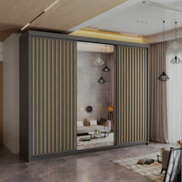 Sliding Wardrobes 4U Royal 3 Door Grey Weave Minimalist Mirrored Wardrobe 250cm - Wilko - thumbnail 5