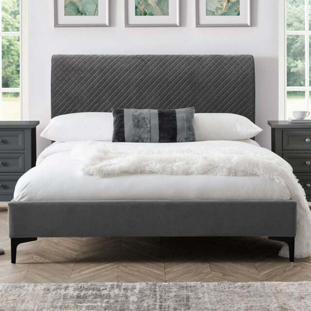 Julian Bowen Sanderson King Size Grey Velvet Bed Frame - Wilko - image 1