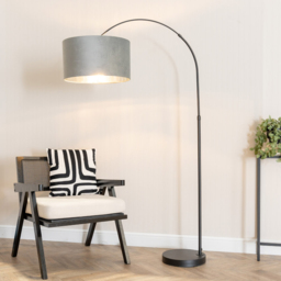 ValueLights Louis Black Arched LED Floor Lamp with Grey and Chrome Velvet Drum Lamp Shade - Size: 180 x 45 x 105cm - Wilko - thumbnail 4