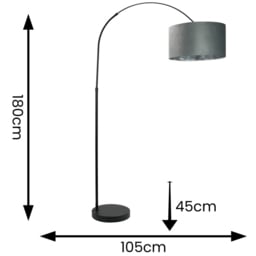 ValueLights Louis Black Arched LED Floor Lamp with Grey and Chrome Velvet Drum Lamp Shade - Size: 180 x 45 x 105cm - Wilko - thumbnail 5