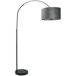 ValueLights Louis Black Arched LED Floor Lamp with Grey and Chrome Velvet Drum Lamp Shade - Size: 180 x 45 x 105cm - Wilko