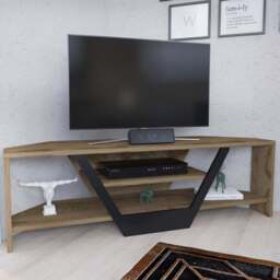 Decorotika Sares 2 Shelf Oud Oak and Black Modern TV Unit - Size: 36.8 x 120 x 35cm - Multi - Wilko - thumbnail 1
