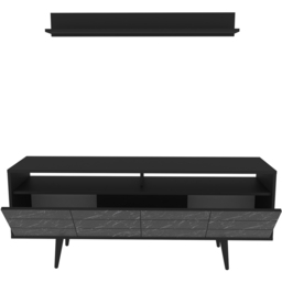 Decorotika Ola Single Door Single Shelf Black Marble and Black TV Unit with Wall Shelf - Size: 61 x 160 x 30cm - Wilko - thumbnail 3