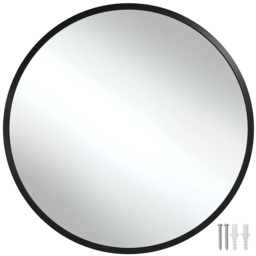 tectake Fiona Black Aluminium Frame Round Wall Mounted Mirror 70cm - Size: 2.5 x 70 x 70cm - Wilko - thumbnail 1