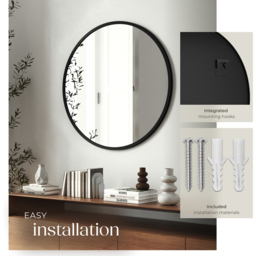 tectake Fiona Black Aluminium Frame Round Wall Mounted Mirror 70cm - Size: 2.5 x 70 x 70cm - Wilko - thumbnail 5