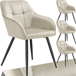 tectake Marilyn Set of 4 Cream and Black Quilted Velvet Dining Chair with Armrest - Wilko - thumbnail 3