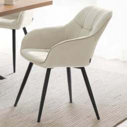 tectake Marilyn Set of 4 Cream and Black Quilted Velvet Dining Chair with Armrest - Wilko