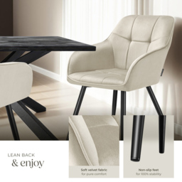 tectake Marilyn Set of 4 Cream and Black Quilted Velvet Dining Chair with Armrest - Wilko - thumbnail 5