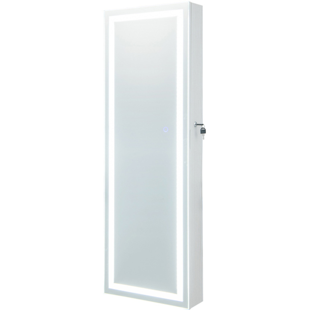 Costway White LED Mirror Jewellery Cabinet with Lockable Magnetic Door - Size: 40 x 12.5 x 120cm - Wilko - image 1