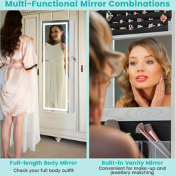 Costway White LED Mirror Jewellery Cabinet with Lockable Magnetic Door - Size: 40 x 12.5 x 120cm - Wilko - thumbnail 6